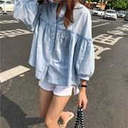 Mùa hè Hàn Quốc phiên bản mới đèn lồng tay áo nhỏ cô gái tươi chiffon búp bê áo sơ mi lỏng lẻo phun tay áo cổ áo cổ áo sơ mi