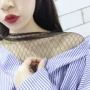 Mùa xuân Hàn Quốc phiên bản mới v- cổ khâu lưới giả hai mảnh áo sơ mi nữ sọc dọc bộ lỏng lẻo của áo sơ mi dài tay thủy triều áo sơ mi hàn quốc