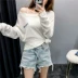 2018 mới của Hàn Quốc phiên bản của mùa hè hoang dã lỏng in thư bộ dài tay kem chống nắng áo len phần mỏng áo sơ mi nữ áo len cổ lọ nữ form rộng Đan Cardigan