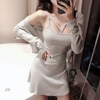 Mùa hè mới của Hàn Quốc sexy cross-slim eo dress + ngắn dài tay kem chống nắng cardigan phù hợp với phụ nữ quần áo bộ thu đông nữ đẹp