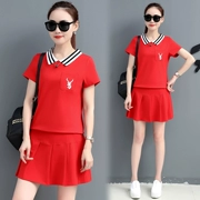 YO đại học nữ phong cách trẻ em mùa hè thời trang thể thao giản dị phù hợp với váy ngắn tay ngắn áo thun thủy triều