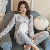 Đồ ngủ cha mẹ trẻ em mùa đông dày flannel trẻ em trai và gái phim hoạt hình san hô nhung đồ ngủ một gia đình ba đồ ngủ nam mùa đông