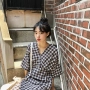 YUKI Xiaoshu nhà phong cách Hàn Quốc đầy đủ V-Cổ kẻ sọc cao eo váy dài váy 18 mùa hè mới q0671 đầm đắp chéo cột eo