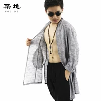 Một nơi nào đó phong cách Trung Quốc linen ánh sáng mỏng Hanfu dài áo gió mùa xuân và mùa hè quần áo chống nắng nam cotton và linen lay zen trà Zen áo gió hoodie
