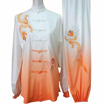 定做太极服真丝绸刺绣龙凤凰比赛表演服装 渐变色高端太极拳服装
