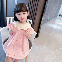Платье для девочек, юбка, летняя одежда, детская кукла, наряд маленькой принцессы, коллекция 2021, в корейском стиле, кукольный воротник, короткий рукав