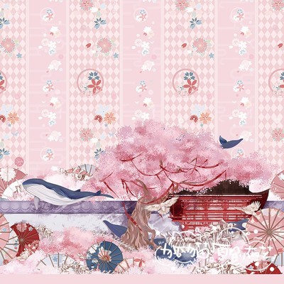 taobao agent Fox Cat Original Japanese -style Japanese -style Whale Falling Sakura Koi List Fabric Make Lolita Handle Map Small Skirt Fabric