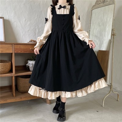 taobao agent College Fengsen Dress Women's Autumn and Winter 2024 new small skirt set black strap skirt two pieces