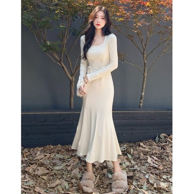 taobao agent Autumn dress, advanced brace, french style, high-quality style, fish tail