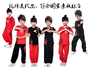 Quần áo cotton tay dài tay ngắn cho trẻ em Bảo tàng Taiji biểu diễn thực hành quần áo luyện tập võ thuật phục vụ trại hè - Trang phục