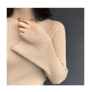Mùa xuân phiên bản Hàn Quốc mới của áo len chui đầu cao nửa cổ tay áo kèn tay áo len nữ Slim mỏng chạm đáy đan
