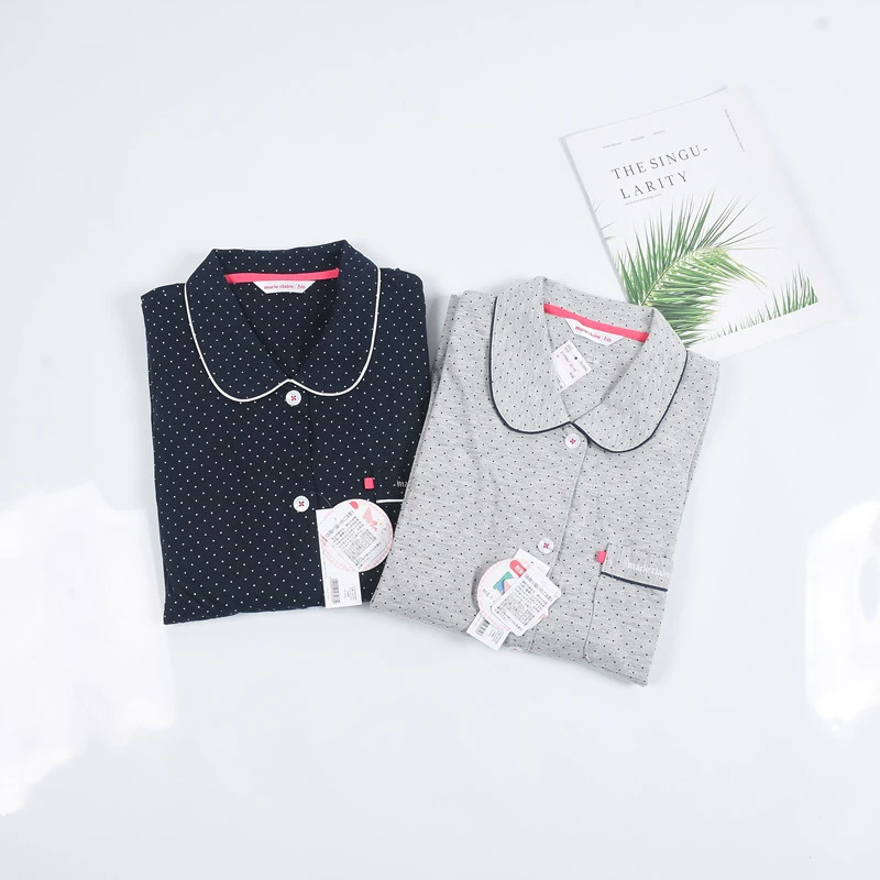 Bản gốc của phụ nữ Nhật Bản độc thân mùa xuân và mùa hè dệt kim cotton mềm mặc nhà bộ đồ ngủ phù hợp với áo nịt kích thước rộng rãi cộng với chất béo - Cặp đôi