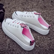 Giày lười không gót nữ phiên bản Hàn Quốc của Baotou canvas nửa dép nữ 2018 mùa hè mới đi dép ngoài mang giày trắng
