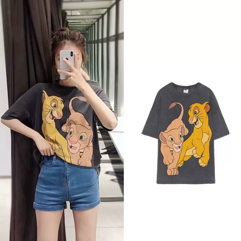 [UR ZARA HMZA迪士尼狮子王辛巴印花短袖T恤女00962201807 0962201]