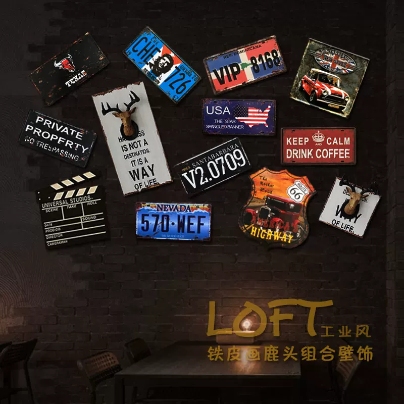 Американский LOFT промышленный ветровой железный рисунок олень голова комбинация настенная декорация барбекю магазин фон настенная декоративная живопись кулон