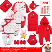 Hộp quà cho bé sơ sinh Bộ heo con năm bé quần áo ấm đỏ mùa thu và mùa đông 0-6 tháng Đồ sơ sinh Daquan
