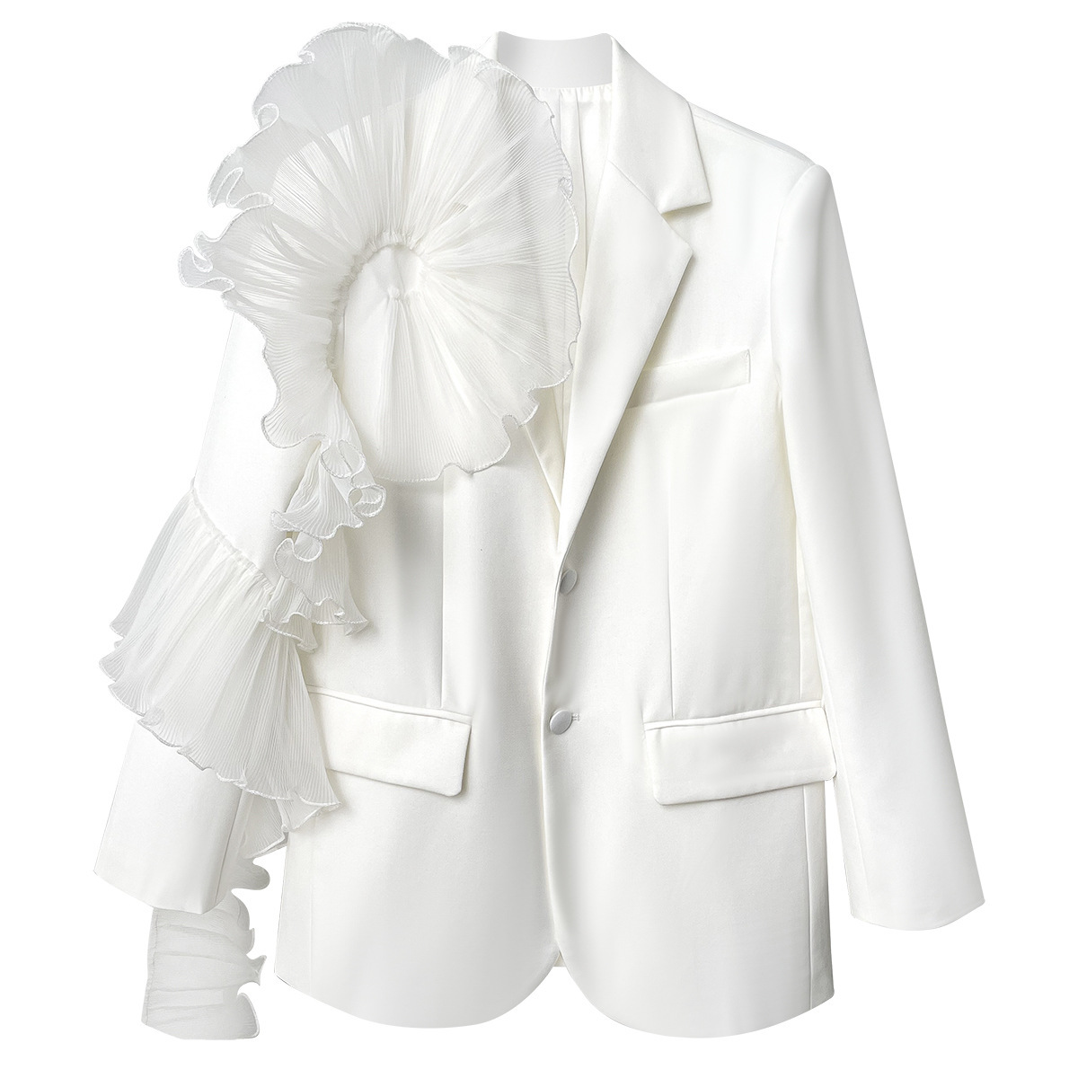 White shop ruffle blazer