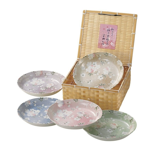 Япония Aito Mido кипятил Uya Chito Sakura Blowing Snow Ceramic Date Bamboo -Catee Cateing 5 -Piece Spot of Spot