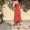 Dora Chaoren Hall Hồng Kông hương vị retro chic cao eo tie quây dây đeo váy khí mỏng midi váy