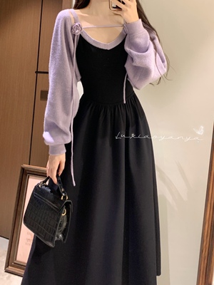 taobao agent Fashionable dress, knitted sweater, set, plus size, french style, A-line