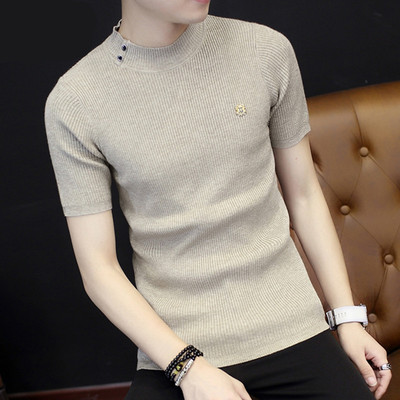Mùa xuân và mùa hè của nam giới áo len ngắn tay vòng cổ áo len nam Hàn Quốc phiên bản của xu hướng tự trồng màu rắn dòng T-shirt