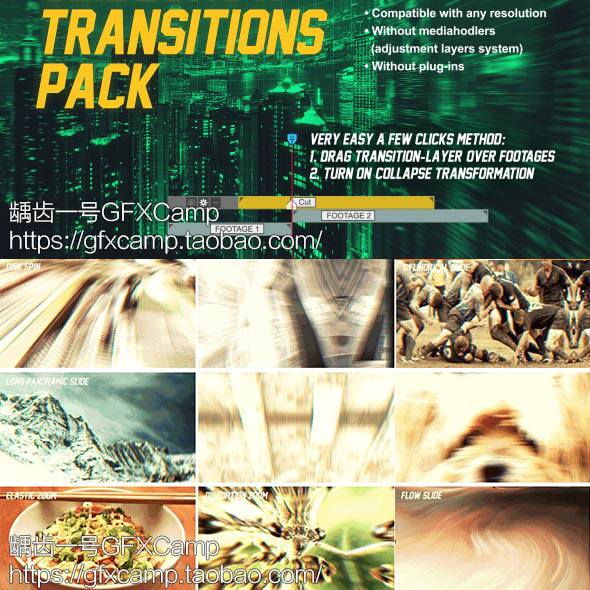 AE模板+脚本-80组动态图片视频炫酷无缝转场效果-天天素材网