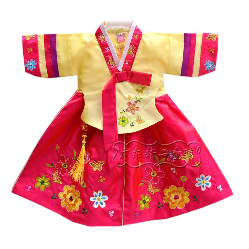 Trẻ em Hanbok Cô gái mùa xuân và mùa thu Trang phục đôi Trang phục Cô gái Quần áo Khiêu vũ Quần áo trẻ em Hàn Quốc Nữ Kho báu Mặc giản dị - Trang phục