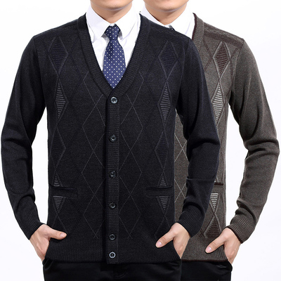 Áo len mùa đông 2019 cho nam thường xuyên của nam giới trung niên Hàn Quốc áo len dài tay giản dị - Kéo qua