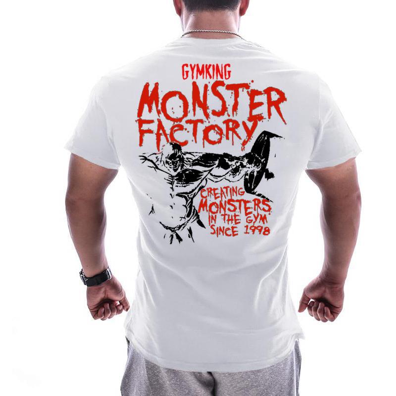 White Scarlet Letter Barbellsummer new pattern muscle brother Short sleeve male easy Big size pure cotton elastic force motion T-shirt run train Fitness clothes