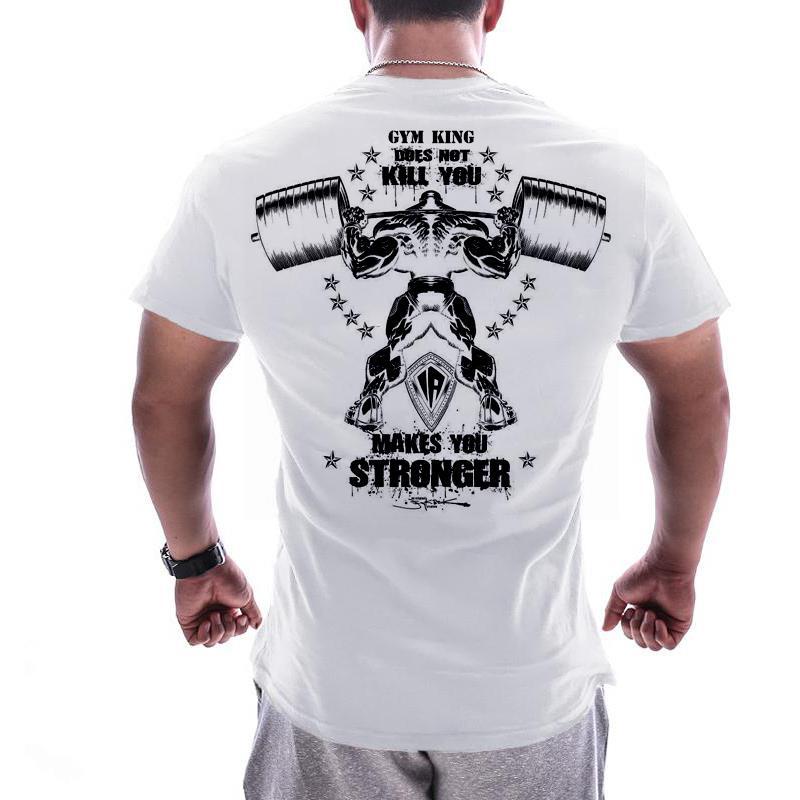 White And Black Weight Liftingsummer new pattern muscle brother Short sleeve male easy Big size pure cotton elastic force motion T-shirt run train Fitness clothes