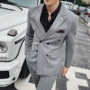 Bộ đồ đôi sọc ngực phù hợp với nam kinh doanh phiên bản Hàn Quốc giản dị của người Anh tự mặc áo gió chú rể mặc váy cưới thủy triều - Suit phù hợp bộ vest nam trẻ trung