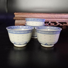 чашка 景德镇567厂货陶瓷 光明瓷厂青花玲珑西字盅 茶杯