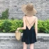 Mùa hè Hàn Quốc phiên bản của sexy backless chữ thập strap V-cổ nhung đầm Slim đáy váy xếp li phụ nữ Váy eo cao