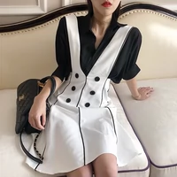 Đầu mùa thu Hàn Quốc phiên bản của chic tính khí mới cao eo dây đeo dress loose puff sleeves slim voan tay áo đầm sơ mi trắng thắt eo