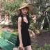 Mùa hè Hàn Quốc phiên bản của sexy backless chữ thập strap V-cổ nhung đầm Slim đáy váy xếp li phụ nữ 	váy dây rút eo	 Váy eo cao