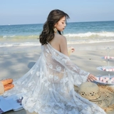 Кружевной кардиган, длинная одежда для защиты от солнца, белый купальник, пляжная куртка