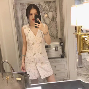 2018 mùa thu mới phụ nữ Thái gió hương thơm nhỏ đôi ngực Slim tweed vest jacket phần dài