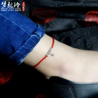 99 sterling bạc vòng chân nữ nữ ác linh đỏ dây sinh viên năm chuyển hạt đôi thiết kế thích hợp chân mỏng lắc chân