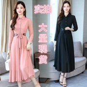 2019 em gái cổ điển đầu thu mới phiên bản Hàn Quốc của chiếc đầm voan dài tay thon dài của phụ nữ - váy đầm