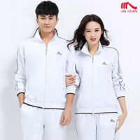 Bộ đồ thể thao Jinguan phù hợp với nam và nữ 2018 màu trắng mới hai mảnh mùa xuân và mùa thu của Hàn Quốc lụa đỏ Jiamusi - Thể thao sau áo cầu lông