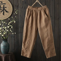 Летние тонкие ретро штаны, эластичная талия, из хлопка и льна, свободный крой