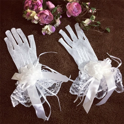 Белые перчатки для невесты, короткое кружевное свадебное платье, аксессуар, кружевное платье, в цветочек