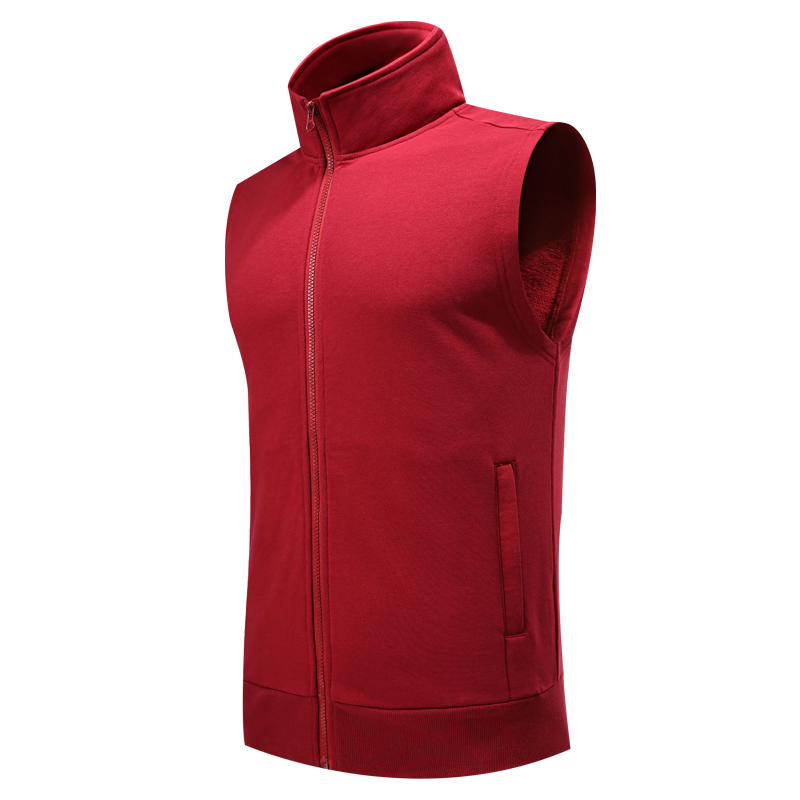 Red [Stand Collar Vest]Vest male Spring and Autumn Thin pure cotton motion leisure time Big size Sleeveless Sweater waistcoat male Vest vest loose coat tide
