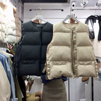 Cổ tròn khóa kéo bên hông có thể co rút xuống áo cotton 2018 mùa đông Hàn Quốc phiên bản đơn giản buông thả hoang dã áo vest nữ hàng hiệu