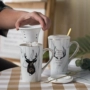 Cốc gốm sáng tạo với nắp muỗng lọc tách trà tách văn phòng tách trà công suất lớn - Tách bình cách nhiệt