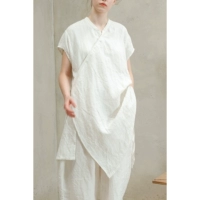 Cleanflow | Gypsum White Wath Water Lines Lines Asymmetric Cheongsam Short -Sleeded платье