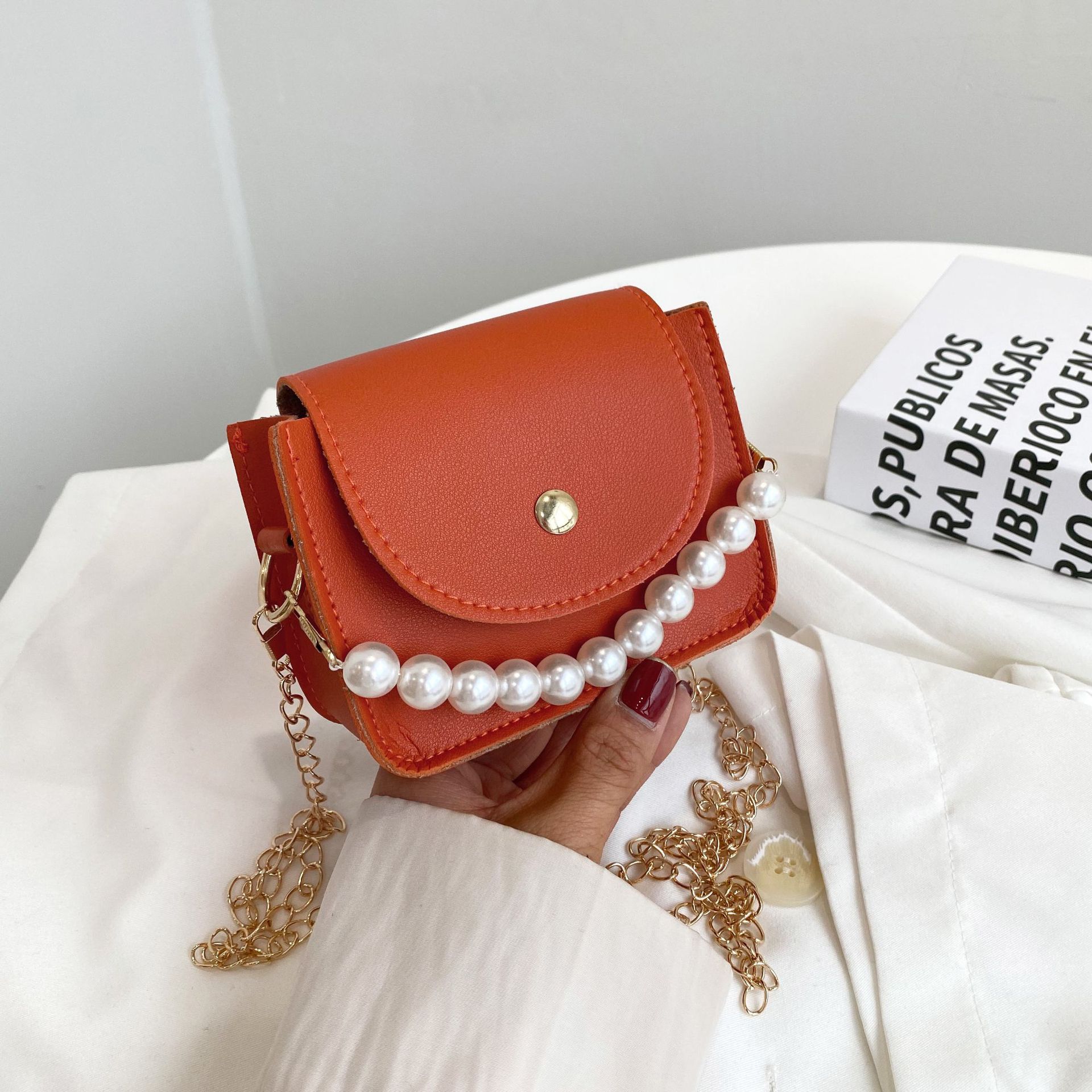 OrangeForeign style Pearl portable Small bag female 2021 new pattern Korean version trend texture One shoulder Oblique span chain Small square bag