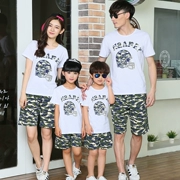 Cha mẹ và con phù hợp với bộ đồ ngủ ngụy trang mùa hè ngắn tay bông Hàn Quốc phiên bản của một gia đình ba bốn- gia đình nhà ăn mặc mẹ và con gái nhà dịch vụ
