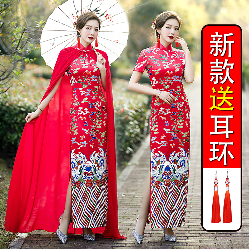 Cheongsam, long elegant red trench coat, 2020, city style