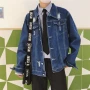 Mùa xuân và mùa thu lỗ áo khoác nam port gió bf xu hướng áo khoác học sinh phiên bản Hàn Quốc của chiếc quần jeans sang trọng hoang dã đẹp trai áo khoác nam đẹp 2020